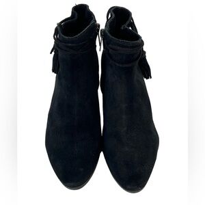 Vince Camuto Booties 7 Black Suede Carlina Wrap Tassel Tie Side Zip